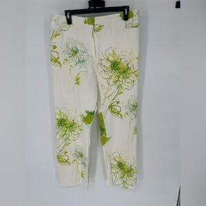 Floral Print Pants in White and Green vintage